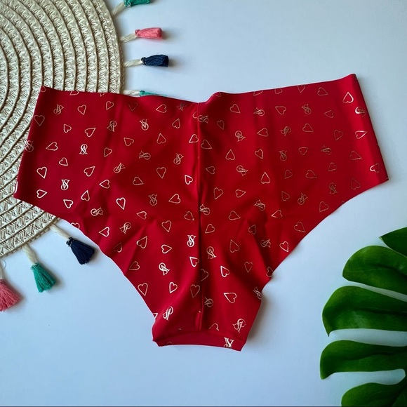 Victoria's Secret No Show Cheeky Panty Red Gold Foil Hearts Small NEW - Picture 7 of 7